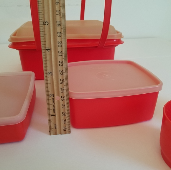 Vintage Tupperware Set 5 Containers 5 Lids Pack n Carry Red Lunch Box - Picture 10 of 14